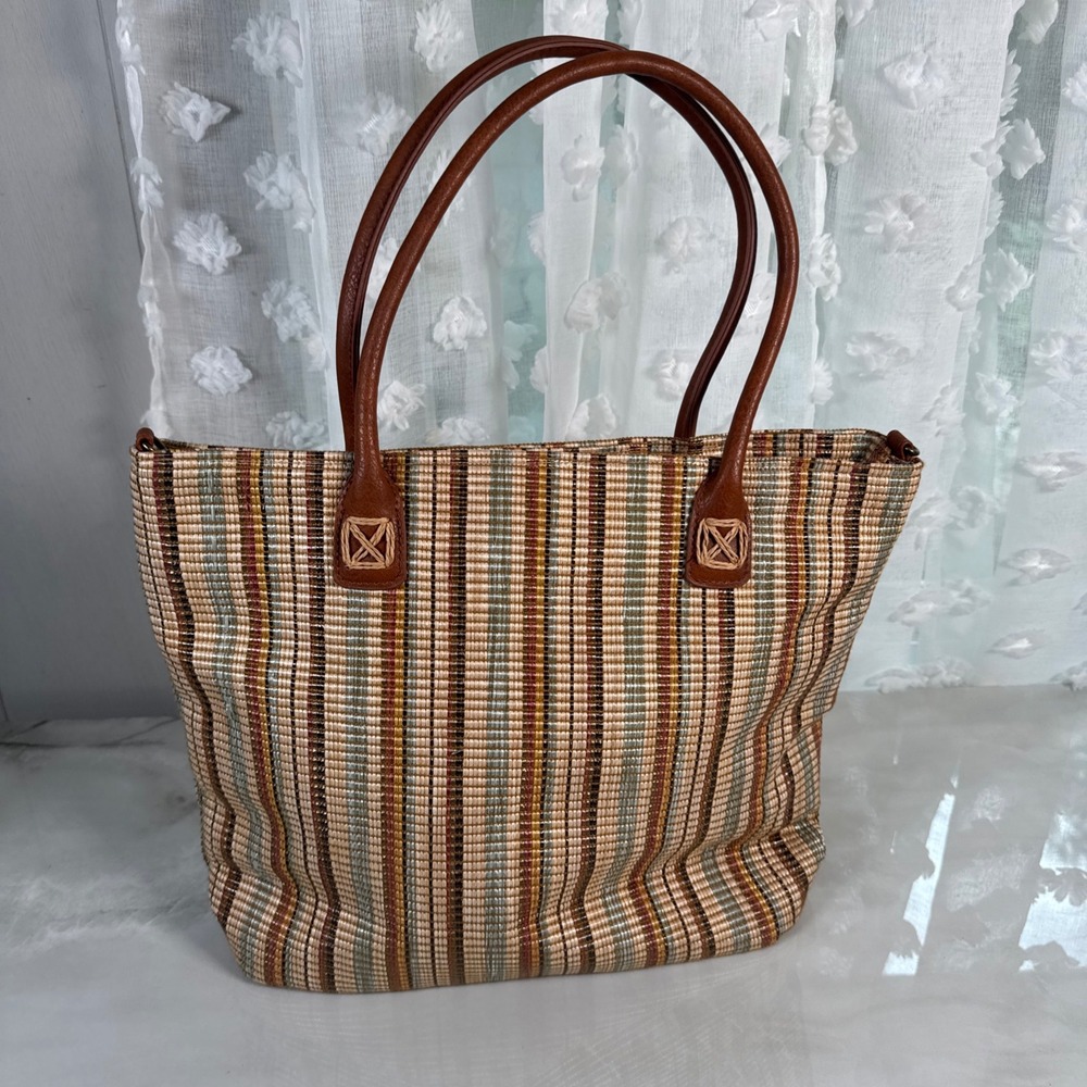 Sun N Sand Woven Striped Tote Bag Zip Close Summer Beach Resort Vacation Cruise - Picture 6 of 12